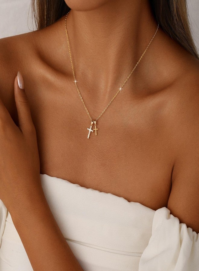 Amicon Gold Cross Necklace for Women Dainty 14K Gold Plated Double Cross Pendant Necklace Simple Charm Cross Necklaces Faith Trendy Jewelry Gifts - Image 4